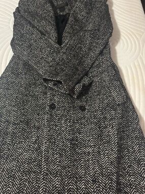 Donna Karan Black and White Herringbone Wool coat